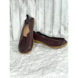Handcrafted Leather Loafers Moccasins Mahogany Brown Size 40 / 9.5